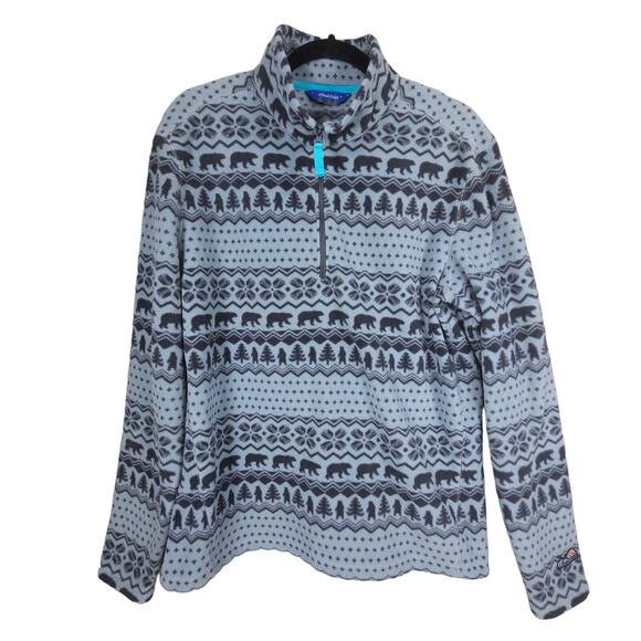 Chubbies Sweater Mens S Blue Grey Fair Isle Fleece 1/4 Zip Bear Tree Snowflake - Picture 1 of 11